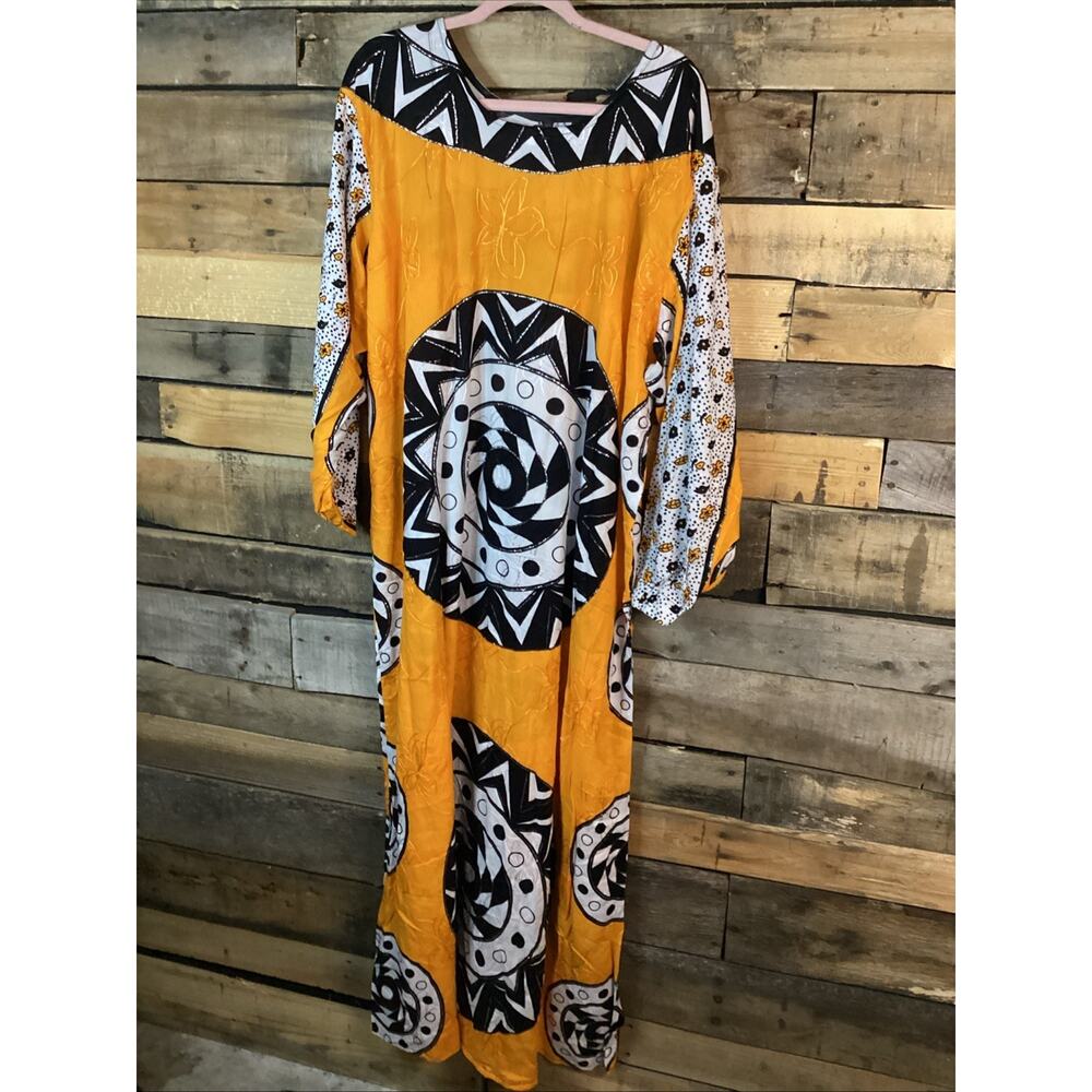 Women’s Kushetic Baati Dress Orange Black And White (African Kaftan) OS